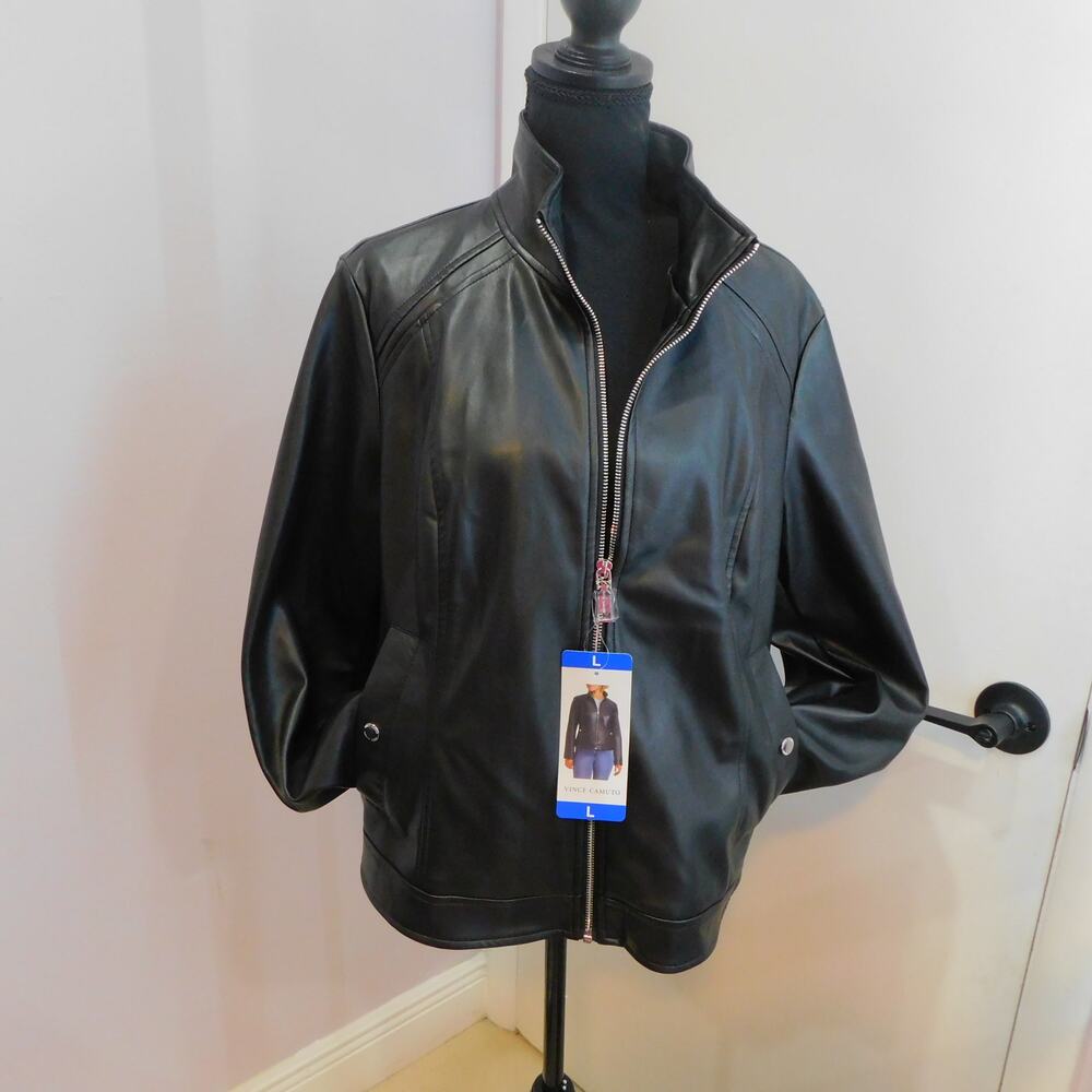 Vince Camuto Women's Black Viral Faux Leather Jacket Large New